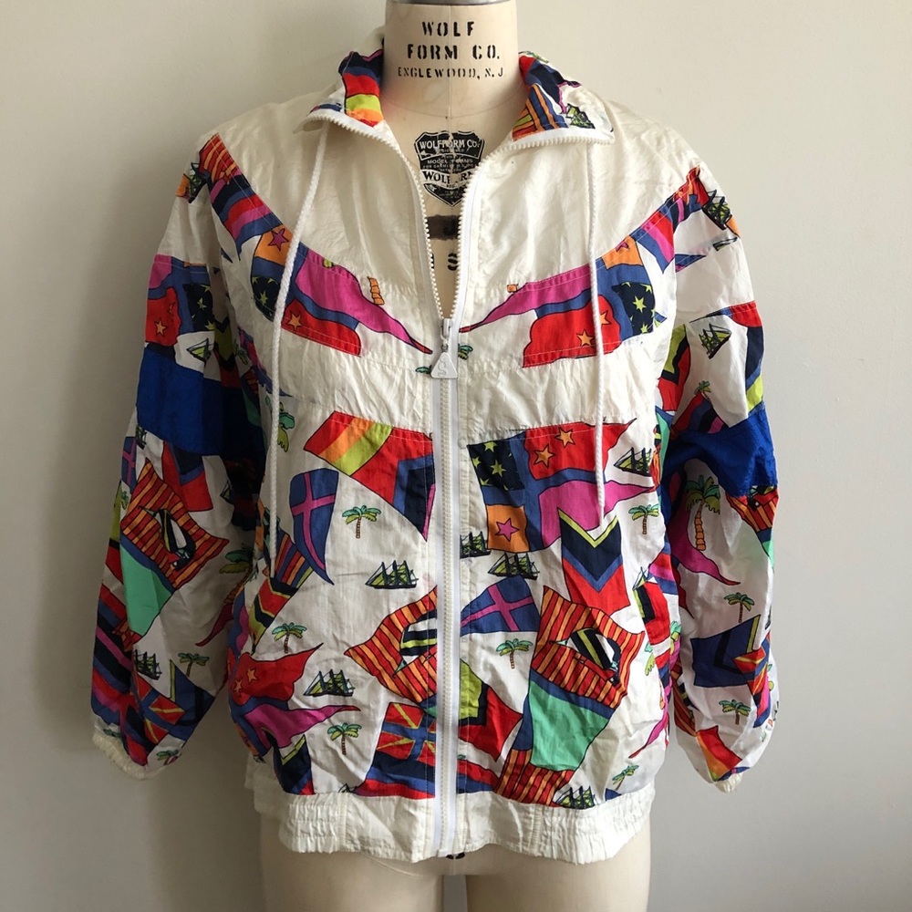 Vintage Euro Joy windbreaker jacket Flag Palm Tree